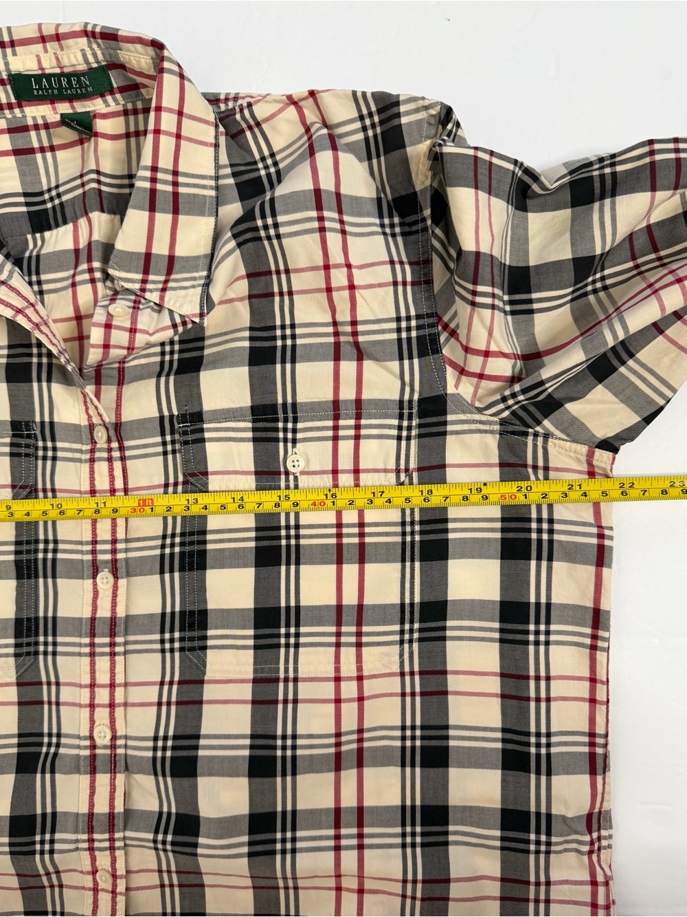 Lauren Ralph RLL cotton plaid button-down shirt blouse long sleeve size L - Picture 6 of 15